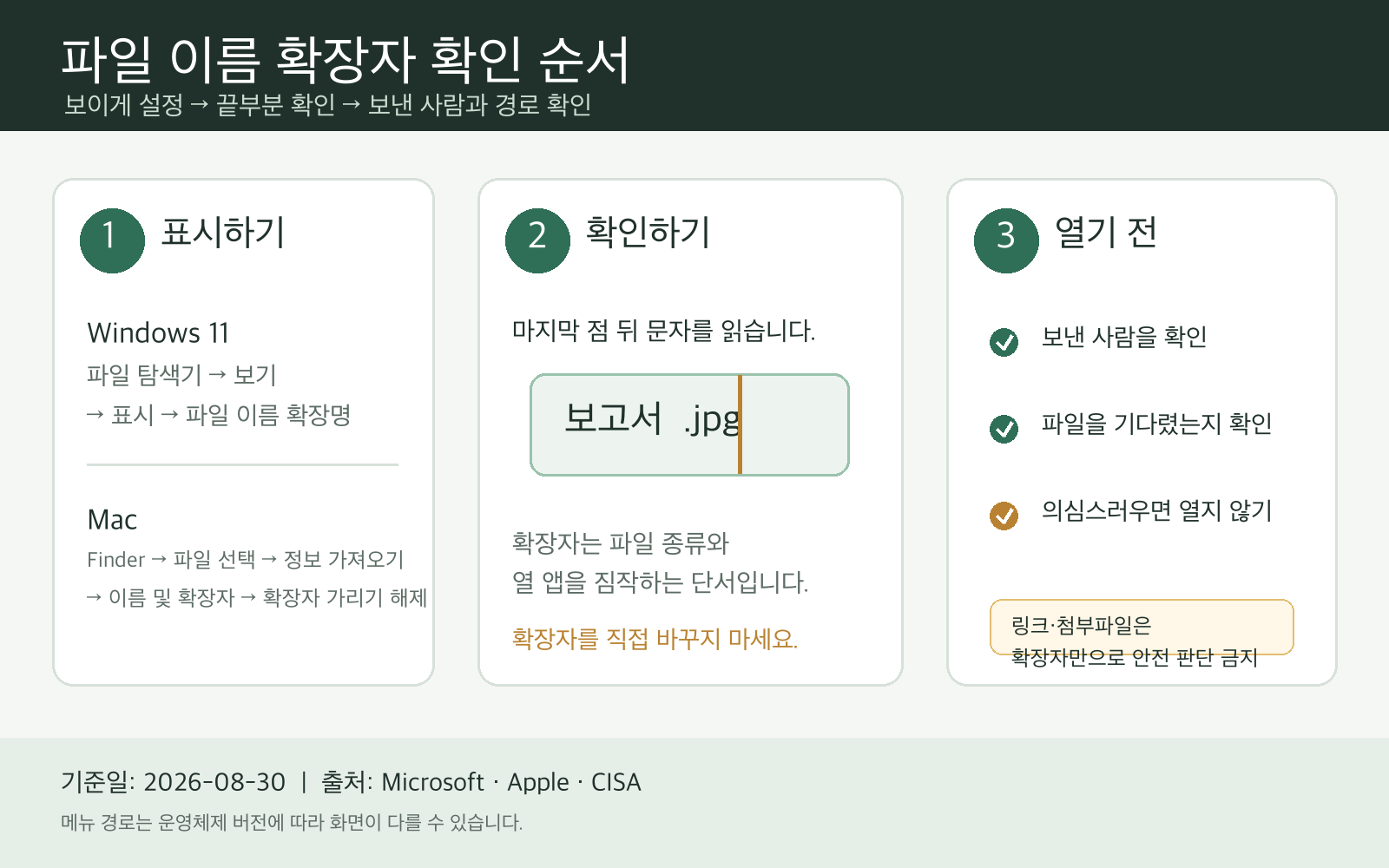 Windows와 Mac에서 파일 이름 확장자를 표시하고 첨부파일을 확인하는 순서