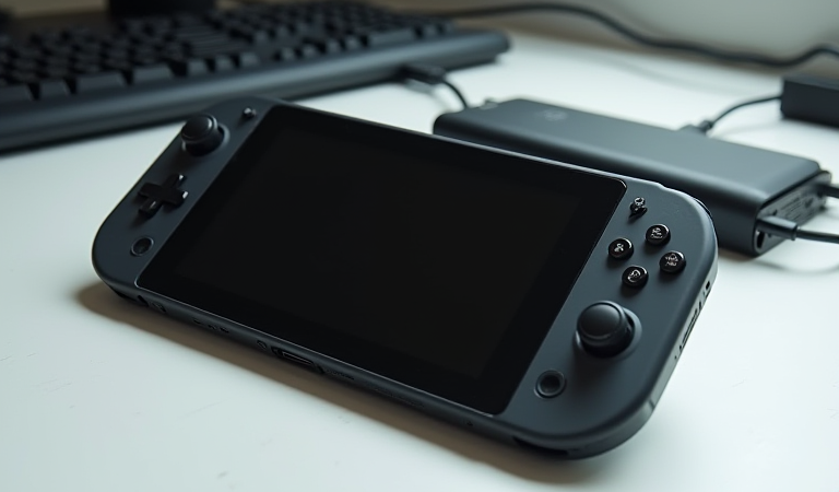 휴대용 PC 게임기와 데스크톱 그래픽카드, 저장장치가 놓인 밝은 게임 책상 위 대표 이미지