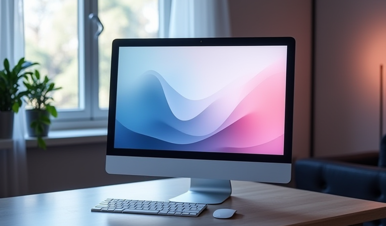 모니터와 데스크톱 컴퓨터를 담은 Windows용 Gemini 앱 주제의 현실적인 사진풍 이미지