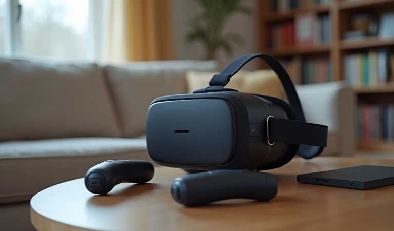 Rec Room 서비스 종료를 앞두고 VR 헤드셋과 컨트롤러, 외장 드라이브를 정리한 생활 공간