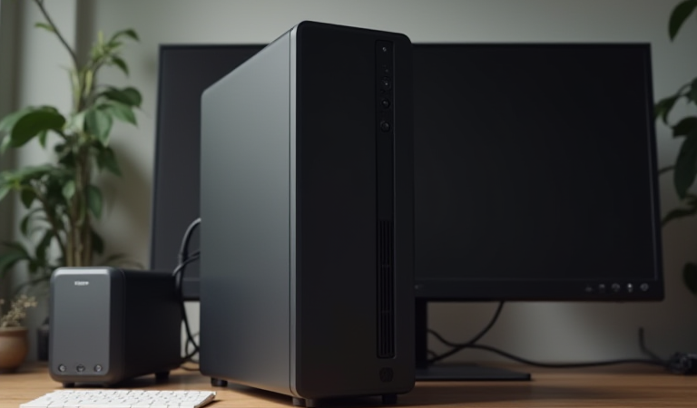 게임 개발용 PC와 그래픽카드, 별도 저장 장치가 놓인 Unreal Engine 셰이더 캐시 작업 장면