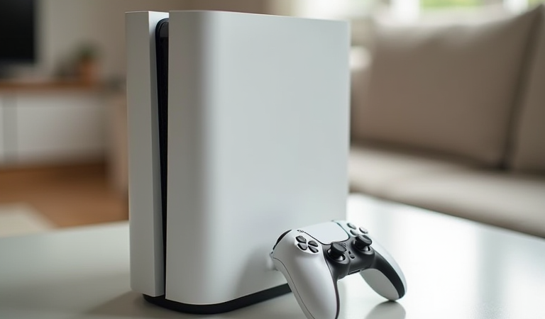 게임 콘솔과 컨트롤러 옆에 표시된 PS5 복구 모드 작업 장면