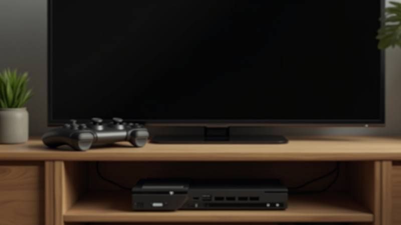 Xbox 콘솔과 무선 컨트롤러를 거실 선반에 놓은 게임 출시 소식 사진풍 이미지
