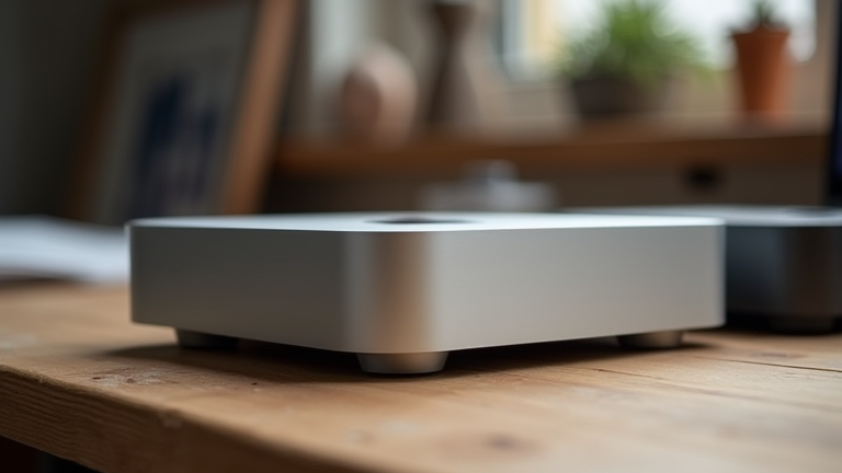 자연광 작업대 위에 놓인 낮은 알루미늄 Mac mini