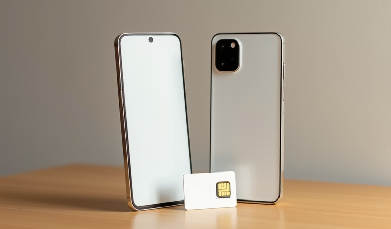 eSIM 전송을 상징하는 두 대의 스마트폰과 분리된 SIM 카드